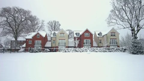 Suburban winter scene, snowfall Stock Footage 83809165