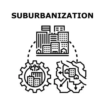 Suburbanization expanding city development and planning concept Stock Illustration