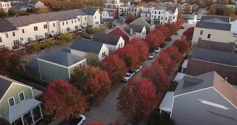 Suburbs Fall Sunset Drone Footage 4K Stock Footage 90917685