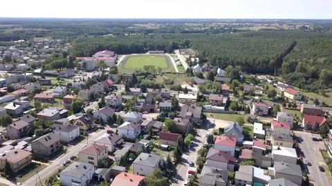 Suburbs seen from above. Aerial footage of small town in Europe. Stock-Footage 93621153
