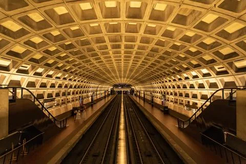 Subway Architecture: Vaulted Brutalist Ceiling at McPherson Square Underground Stock Photos