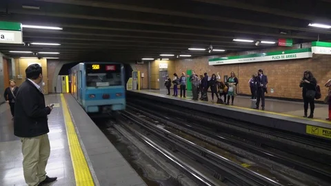 Subway arriving at station Stock Footage 85402805