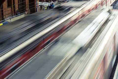 Subway blur passing through the light station. Stock Photos