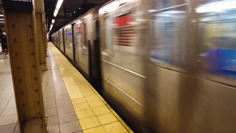 Subway car approaching platform Stock Footage 169121196