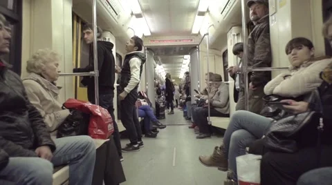 Subway car with passengers slow motion Stock Footage 56608064