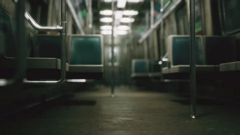 Subway car in USA empty because of the coronavirus covid-19 epidemic Stock Footage 125433972