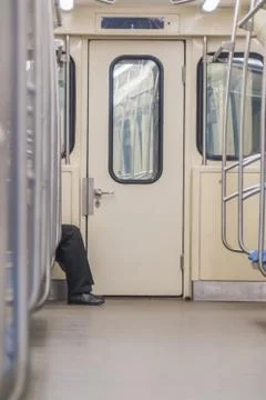 Subway car without people, empty passengers, seats Fotos Stock
