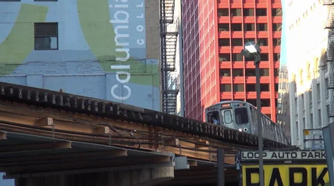 Subway of Chicago The Loop running overground Stock Footage 34654567