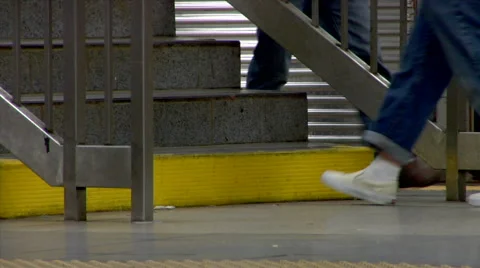 Subway Commuters climb steps Stock Footage 49223008