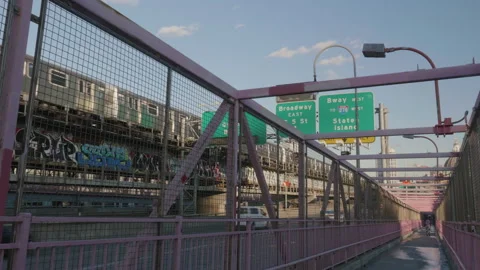 Subway crossing The Williamsburg Bridge Stock Footage 266385754