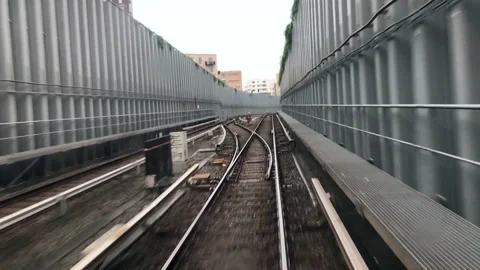 Subway driving on the tracks, point-of-view shot Stock Footage 168330470