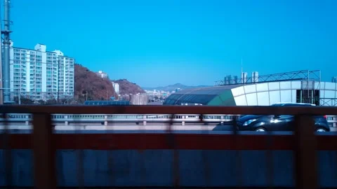 Subway Effect 14-The scenery of the subway and the city center across the br Stock Footage 146609745