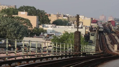 Subway on elevated tracks Video stock 76747197