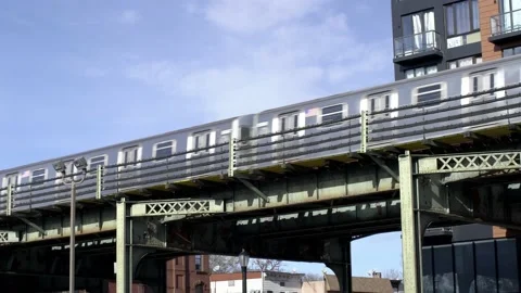 Subway on elevated Tracks in New York City. Public transport in NYC 스톡 동영상 200797135