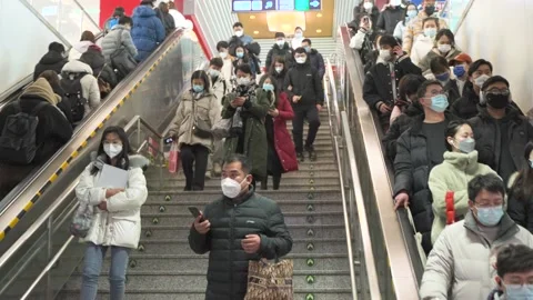 Subway Elevator Escalator Stairs Commuting Flow Morning and Evening Peak Stock Footage 235464000