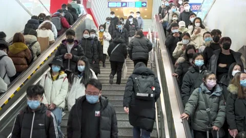 Subway Elevator Escalator Stairs Commuting Flow Morning and Evening Peak Stock Footage 235464078