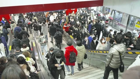 Subway Elevator Escalator Stairs Commuting Flow Morning and Evening Peak Stock Footage 235573926