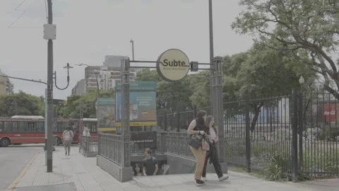 A subway exit in Buenos Aires, Argentina, and people Stock-Footage 345139683