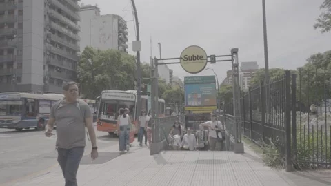 A subway exit on a main street in Buenos Aires, Argentina Video stock 345139512