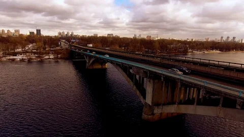 Subway goes over the bridge Stock Footage 78627389