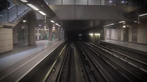 Subway going in dark tunnel. Empty station Stock Footage 58732592