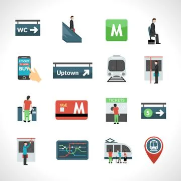 Subway Icons Set 스톡 일러스트