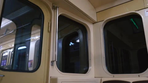 Subway interior with window view with no passengers in background Stock Footage 174654840