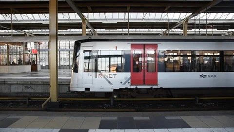 Subway Leaving At The Amstel Station Amsterdam The Netherlands 2019 Stock Footage 123713460