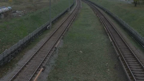 Subway Line with Train Stock Footage 87182046