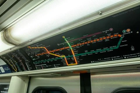 Subway Map Inside a Toronto Subway Car Stock Photos
