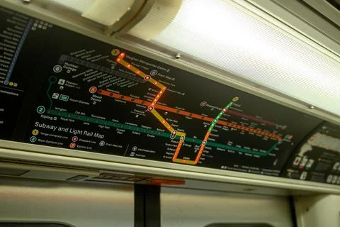 Subway map inside a train in Toronto, Canada Stock-Fotos