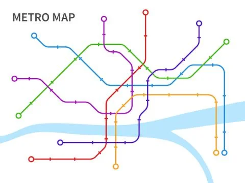 Subway map. Scheme underground and overground transport urban railway, graphic Ilustração Stock