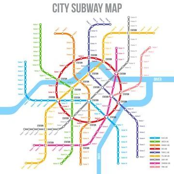 Subway, metro or underground map with stations Stock Illustration