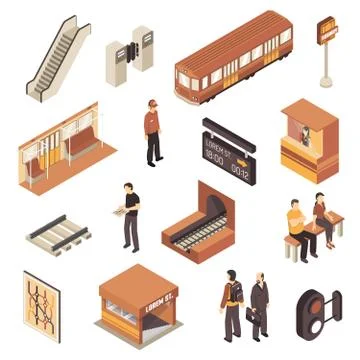 Subway Metro Station Isometric Elements Set イラスト素材