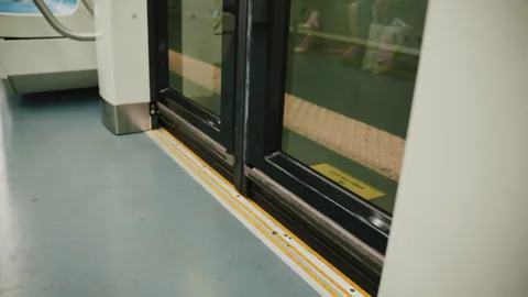 Subway metro train of Naples doors are closing at the station Stock Footage 341967404