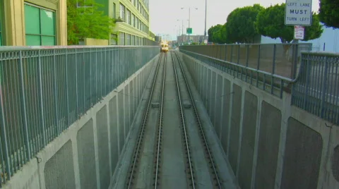 A subway moves above ground. Stock Footage 557947