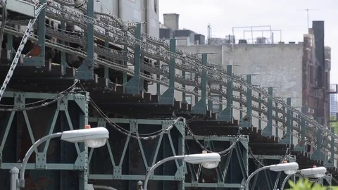 Subway overground Train Track The Bronx, Manhattan Stock Footage 70095057