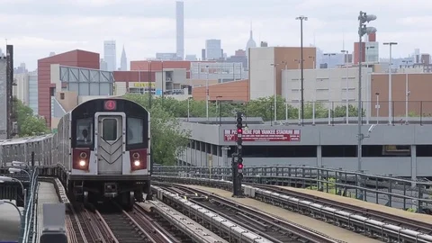 Subway overground Train Track The Bronx, Manhattan Stock Footage 70095210