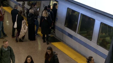 Subway Passengers Board Train Leaving Stock Footage 127457903