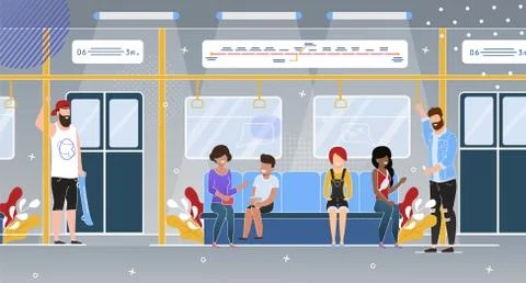 Subway Passengers in Wagon Flat Vector Concept Stock Illustration