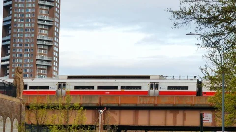 Subway passing flyover Stock-Footage 91709197