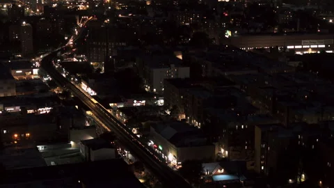 The subway passing through The Bronx at night Stock Footage 344771238