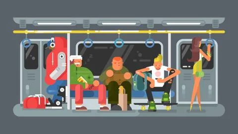 Subway with people flat design Stock Illustration