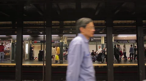 Subway platform, New York, Time Square Station Stock Footage 43972556
