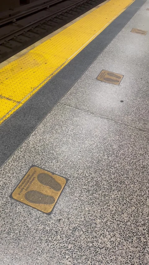 Subway Platform with Social Distancing Floor Markers Stock Footage 344593754