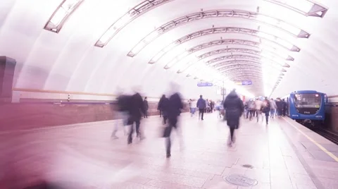 Subway Platform Train People Stock Footage 48630468
