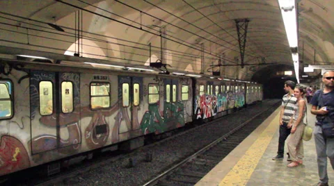 Subway pulls out of Station in Rome Stock Footage 39251120