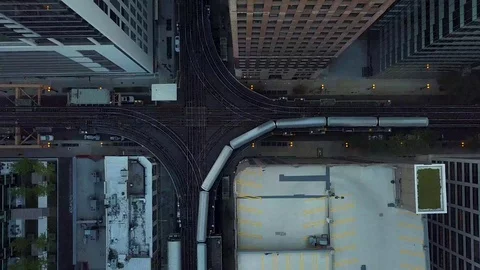 Subway Rounds the Chicago Loop - 4k Aerial Stock Footage 104356893