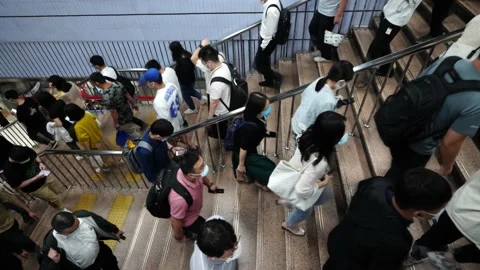 Subway stairs commuting crowd Video stock 218290895