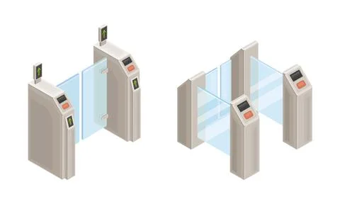 Subway station elements set. Entrance gates. Modern railway transport concept Stock Illustration